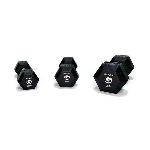 2.5 - 25kg Rubber Hex Dumbbell Set Gym Gear