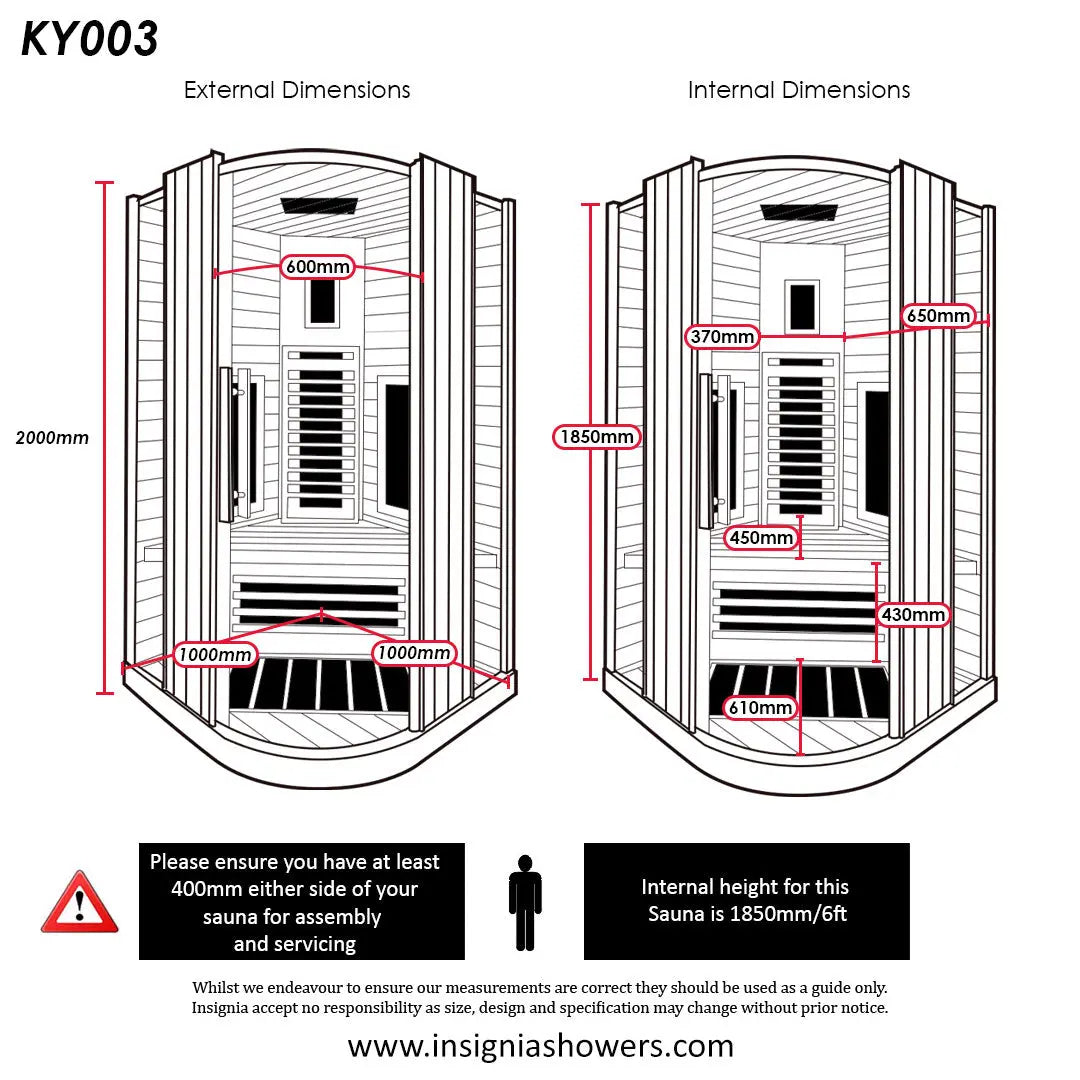 Far Infrared Sauna 1000mm x 1000mm - 2 Persons Insignia