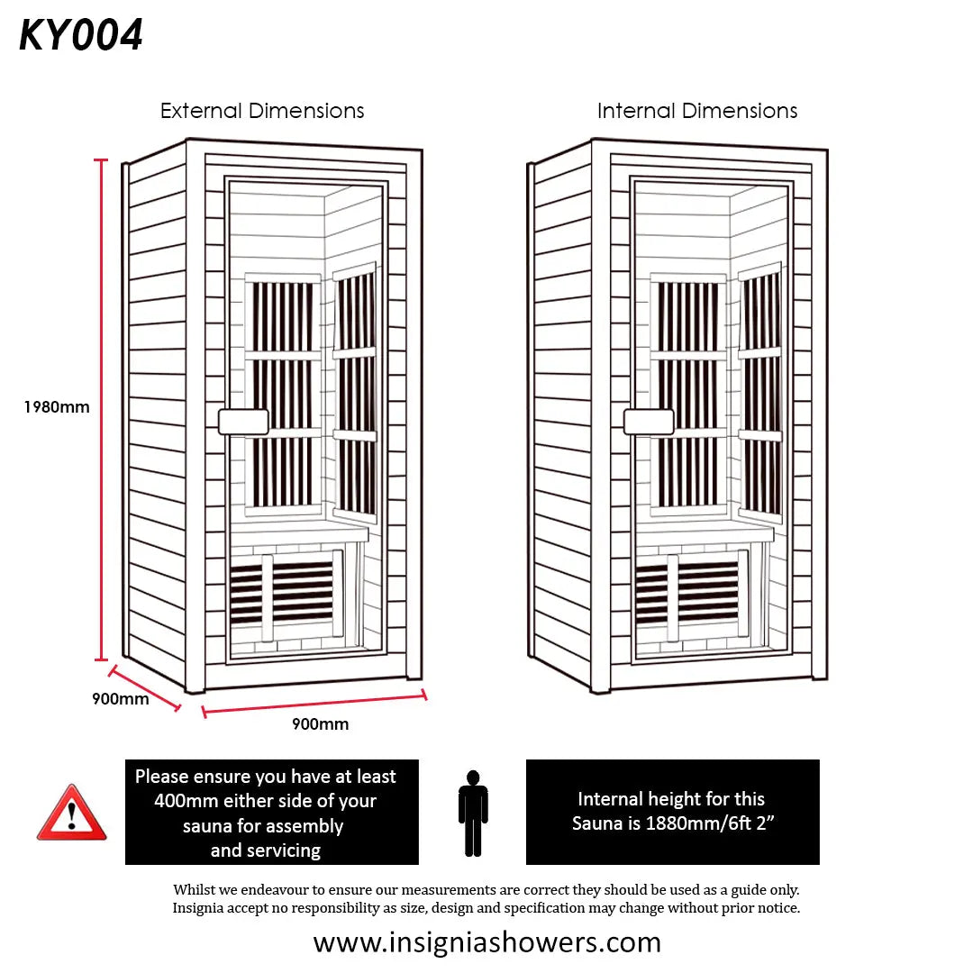 Far Infrared Sauna 900mm x 900mm - 1 Person Insignia