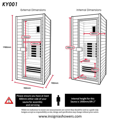 Far Infrared Sauna 900mm x 900mm - 1 Person Insignia