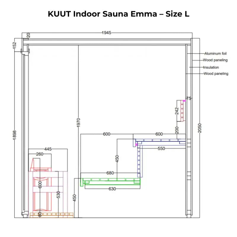 KUUT Indoor Sauna EMMA (Thermally Treated Alder) KUUT