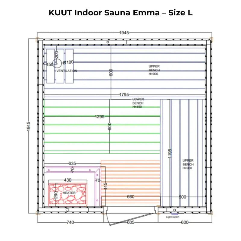 KUUT Indoor Sauna EMMA (Thermally Treated Alder) KUUT