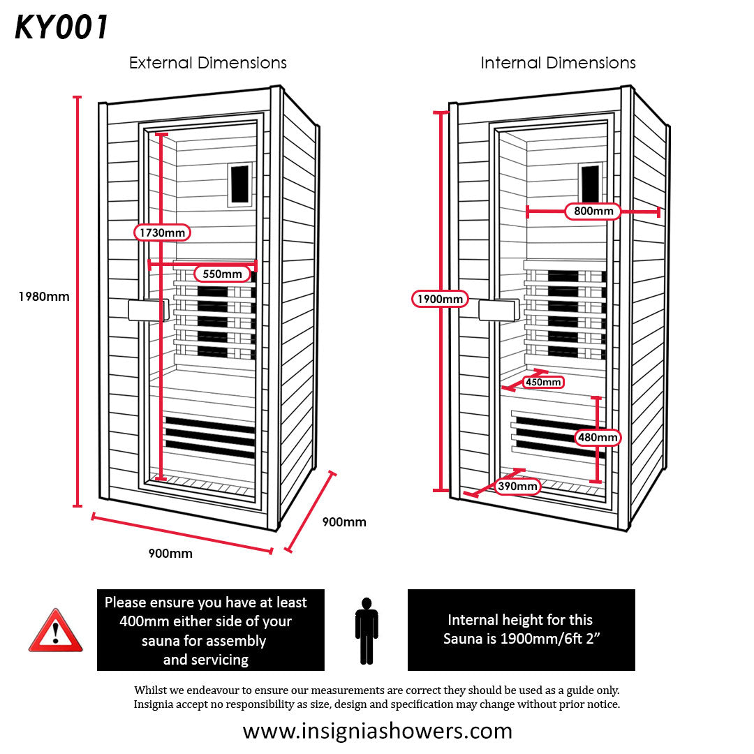 Far Infrared Sauna 900mm x 900mm - 1 Person