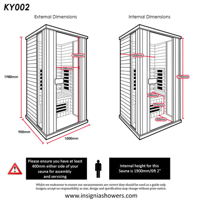 Far Infrared Sauna 1000mm x 900mm - 2 Persons