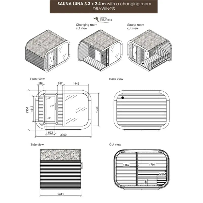 Luna Outdoor Sauna 3.3 x 2.4m with Changing Room Viking Industrier