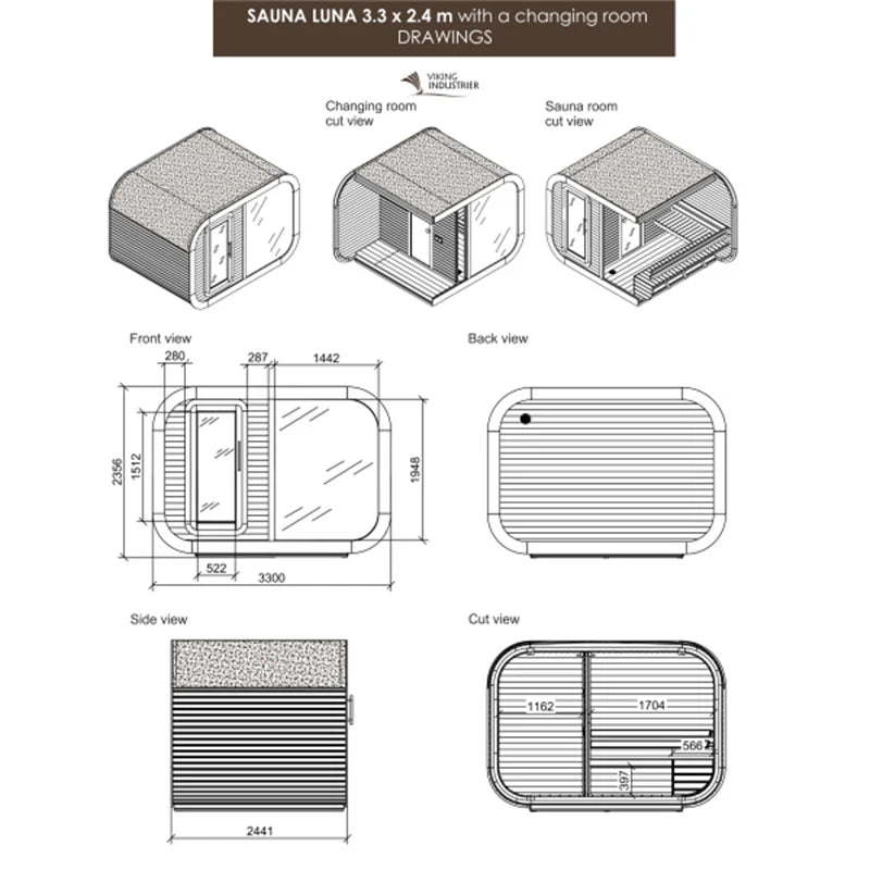 Luna Outdoor Sauna 3.3 x 2.4m with Changing Room