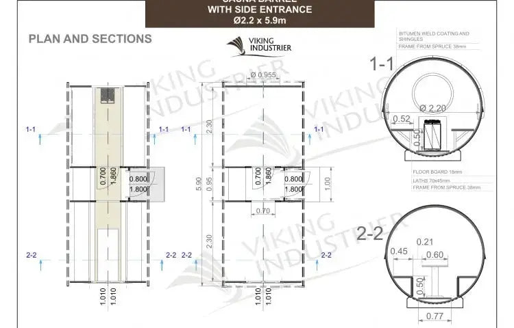 Viking Barrel Sauna With Side Entrance 2.2 x 5.9m Viking Industrier